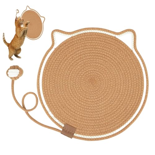 Lamppdcor Cat Scratch Pad Katze Kratzmatte 17in Katze-Katzenkratzpolster mit seiliger Kugel Kratzer-resistentes waschbares Atmungswatte-Watteseile Katze Kratzer für Innenkatzen, Karamellfarbe von Lamppdcor