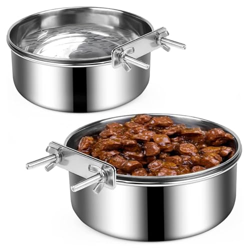 Hundefutter Schüssel 2pcs Hundeschüssel für Kiste mit 2 Schraubenhalter 7,09 in/6.30 in Hundekiste Wasserschale hängende schwere verschüttete runde Waschstahl ohne Verschüttung Wasserschale für Hunde von Lamppdcor