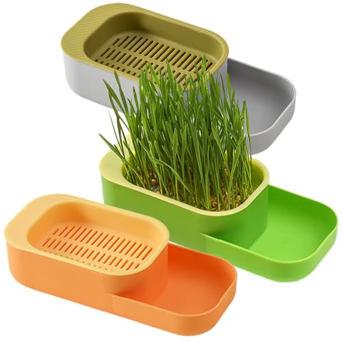 Lamppdcor Cat Grass -Pflanzer 3PCS Food Grade Hydroponic Cat Grass Pflanzer mit Fütterungsschale 7,9 x 3,5 x 2 Zoll Home Cattery Cat Grass Wachstumskit, Keine Samen von Lamppdcor