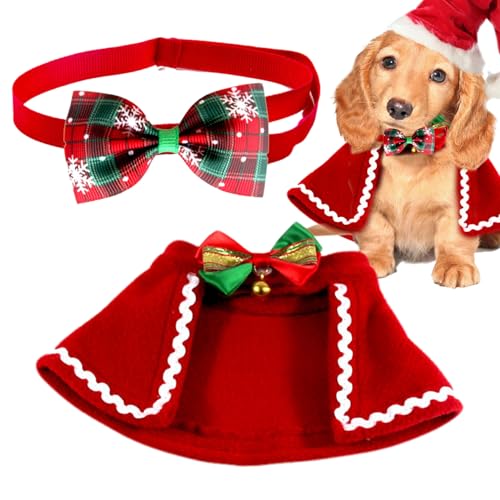 Lamppdcor Katzen -Weihnachts -Outfit, 2pcs/Set Weich warmes Hundes Weihnachts -Outfit mit Hunde Cape und Bogenkragen, Wiederverwendbare Katzenkostüme für Weihnachten Winter von Lamppdcor