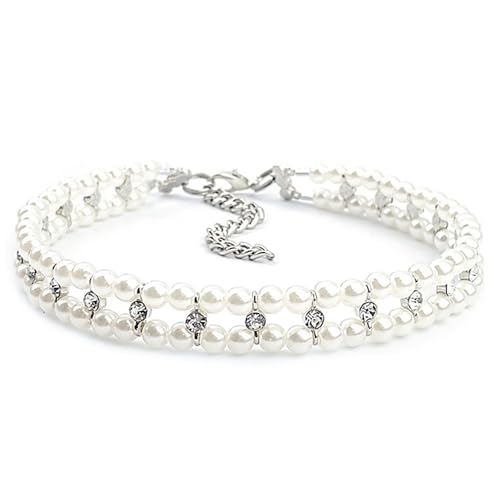 Perlhundkragen für kleine Hunde niedliche verstellbare Katzenhalsbänder für Mädchen Katzen Strass Beerlen Hundekragen Luxus Kleiner Haustier Choker für Welpen Kätzchen Hochzeit und Geburtstagsgeschen von Lamppdcor