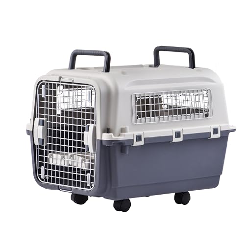 Lanco – Tragbare und atmungsaktive große Hundetrage aus Kunststoff für Haustiere und Hunde. Widerstandsfähiges Material. Maße 99x67x74 cm. Graue und blaue Farbe. von Lanco