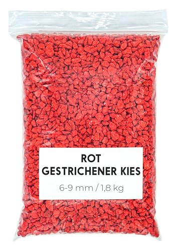 Landare Dekosteine Rot 1,8 Kg - Dekosteine für Vasen - Deko Granulat - Dekokies - Kieselsteine - Dekosteine - Gefärbte Steine (6-9 mm) (Rot) von Landare