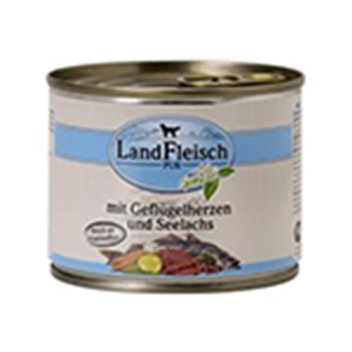 12er Pack Landfleisch Dog Pur Geflügelherzen & Seelachs 195g von Landfleisch