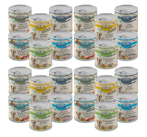 Landfleisch Classic Hundefutter 24 x 800g | Mixpaket mit garantiert 8 Sorten | Nassfutter für Hunde mit extra viel Fleisch und Gemüse von Landfleisch