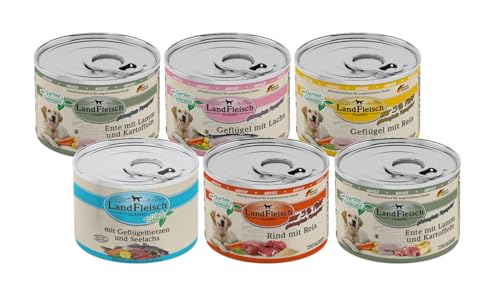 Landfleisch Hundefutter 6 x 195g Multipack | garantierter 4 Sorten Mix | Nassfutter für Hunde | Ohne Zusatz von Gluten, Zucker, GVO und Sojaprodukten von Landfleisch