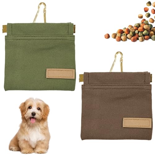 Landrain 2 Stück futterbeutel hundetraining, leckerlibeutel für Hunde hundeleckerli Tasche mit Karabiner（braun+grün） von Landrain