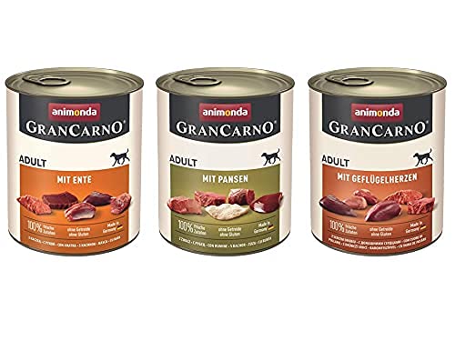 Landshome Multipack: Animonda GranCarno Adult je 6X 800g | Pansen + Ente + Geflügelherz | gesundes Hundefutter nass in 3 Geschmacksrichtungen von Landshome