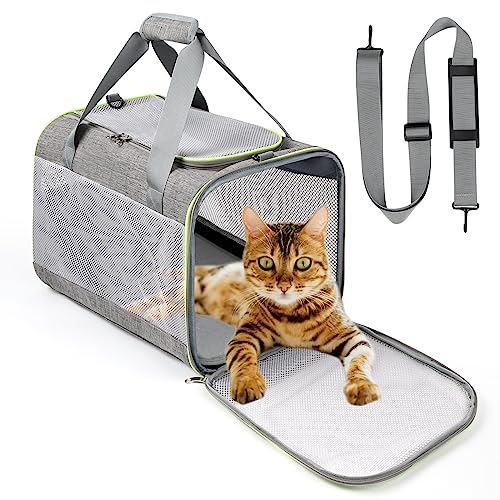 Lannvan Transportbox Hund, Katzen Transportboxen bis 6,5kg, Hundebox Auto Transporttasche Katze Atmungsaktiv Faltbar, mit Abnehmbarem Plüschpad, für Camping Reisen Tierarztbesuch (45x30x30cm, Grau) von Lannvan