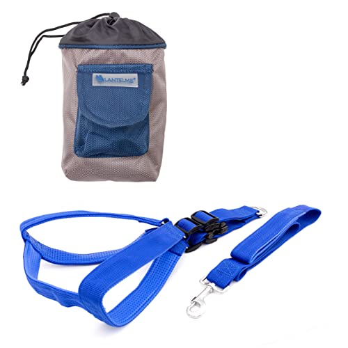 Hundeleinen-Set für große Hunde – Robustes Geschirr, Schleppleine mit Karabiner & Leckerlitasche – Ergonomisch, bequem & sicher – Für Hunde 40-60kg, Nylon, Blau von Lantelme