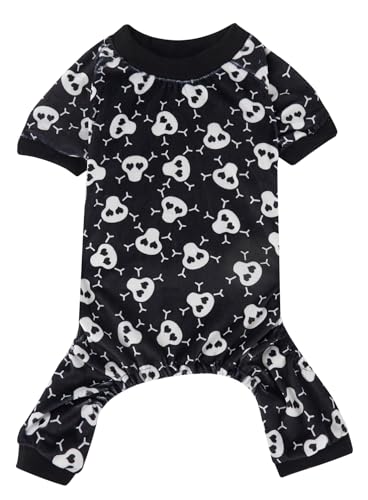 Hundekostüm Skelett Schädel Pyjama Onesie PJS, Halloween Haustier Kleidung, Rückenlänge 50,8 cm groß von Lanyarco