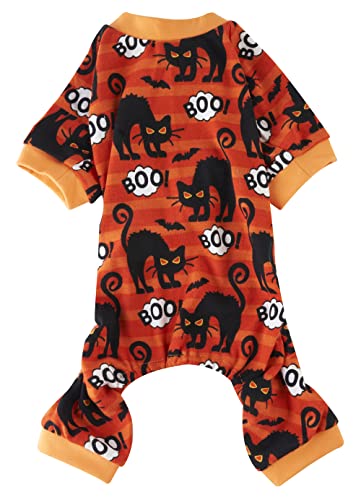 Hunde-Pyjama mit Totenkopf-Motiv, Kürbis, Halloween-Kostüm, Orange Katzen und Fledermäuse, Medium von Lanyarco