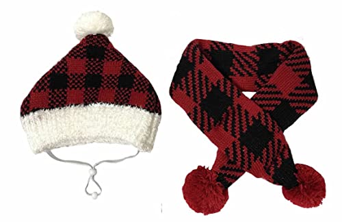 Gestrickter Hund Pom Pom Hut Zubehör Kostüm für Haustiere Weihnachtsmütze + Schal 2 Pack Large von Lanyarco