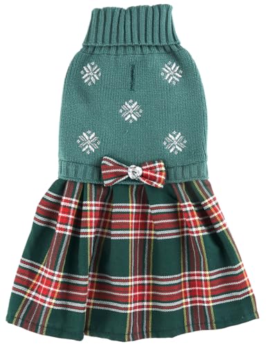 Grüne Stickerei Schneeflocke Hässlich Vintage Strick Rentier Urlaub Festlich Weihnachten Hund Pullover Kleid für Hunde Medium M Größe Rückenlänge 35,6 cm von Lanyarco