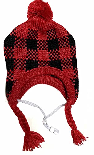 Lanyarco Kleine Tiermütze für Hunde, Strickmütze, Accessoire für Katzen, Welpen, rotes Büffelkariert, klein von Lanyarco