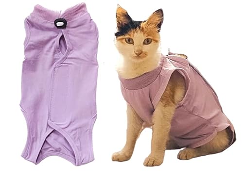 Lanyarco Pet Cat Recovery Suit OP Shirt Kleidung, Halsband Alternative für Katzen, mittelgroß, Violett von Lanyarco