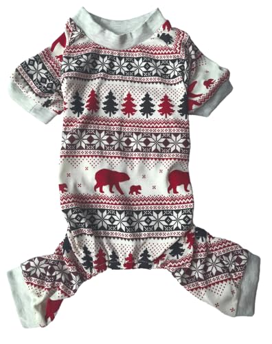 Lanyarco Weihnachtlicher Hunde-Pyjama, Baumwolle, Weihnachtskleidung für große Hunde, Bär, große Haustiere, Einteiler, Jammies, Größe XL von Lanyarco