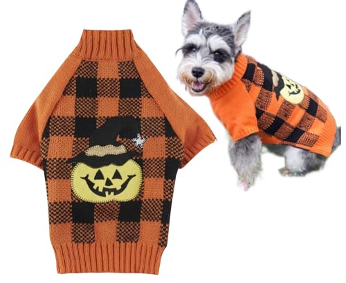 Orange Schwarz Plaid Haustier Halloween Kostüm Kürbis Hundepullover für Hunde, Größe M von Lanyarco