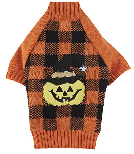 Orange Schwarz Plaid Haustier Halloween Urlaub Kleidung Kürbis Hund Pullover für kleine Hunde, Größe S von Lanyarco