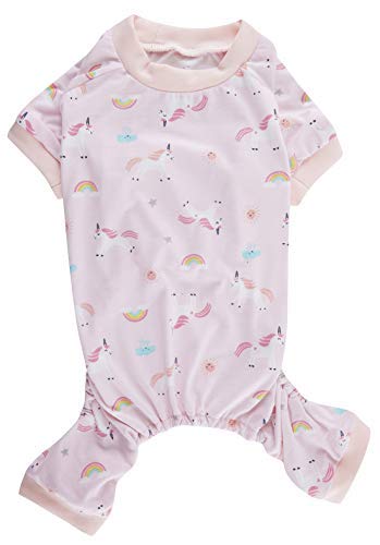 Rosa Einhorn Regenbogen Hund Pyjama Einteiler Haustier Pyjama für Herbst Winter Baumwolle Rückenlänge 50,8 cm groß von Lanyarco