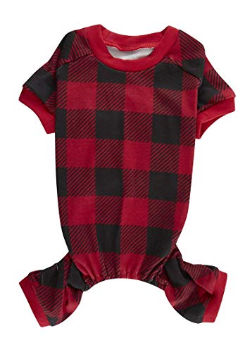 Rot Plaid Weihnachtskleidung für Hunde, Pyjama, Onesie PJS, Rückenlänge 50,8 cm groß von Lanyarco