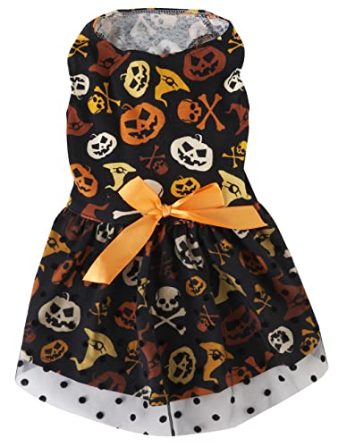 Schädel Orange Schwarz Halloween Katzenkleid Hund Kürbis Welpen Kleider Hundekostüm, X-Small (XS) Größe von Lanyarco