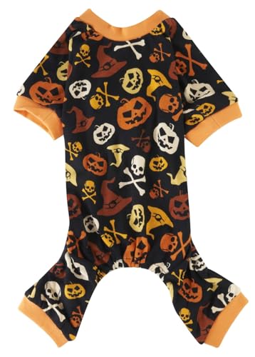 Hunde-Pyjama mit Totenkopf-Motiv, Kürbis, Halloween-Kostüm, Schwarzer Totenkopf und Kürbis, X-Large von Lanyarco