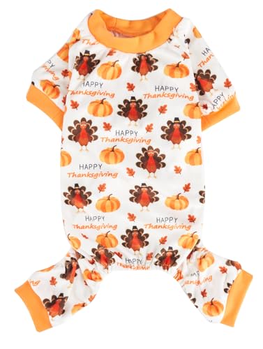 Truthahn Kürbis Hund Thanksgiving Pyjama Herbst Hundekleidung Outfit Onesie PJS für Haustier Hunde Onesie PJS, Rücken 63,5 cm XXL von Lanyarco