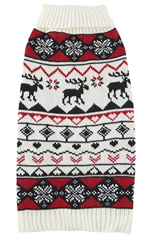 Weiß Rot Ugly Vintage Knit Rentier Urlaub Festliche Weihnachten Hundekostüm für Hunde Groß (L) Größe Rückenlänge 40,6 cm von Lanyarco