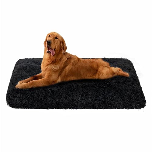 Lanyesky Haustier-Hundebett große waschbare Plüsch-Katzenbett-Kissenmatratze, rutschfeste Hundematte, geeignet für kleine mittelgroße große Hunde (108x73cm, schwarz) von Lanyesky