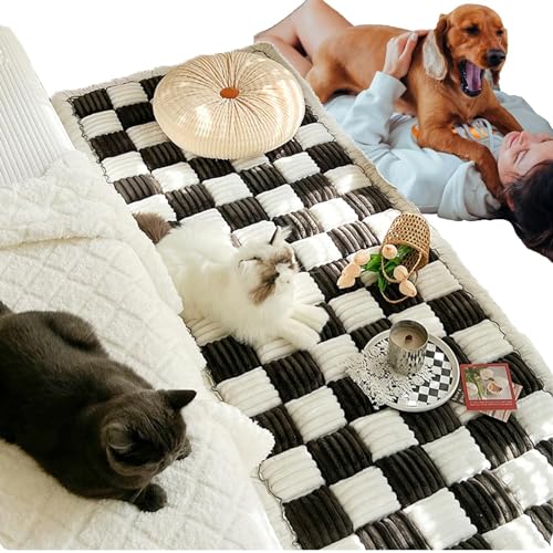 Couch-Haustiermatte, cremefarben, große karierte quadratische Haustiermatte, Bett-Couch-Bezug, lustiger flauschiger Haustier-Couch-Bezug, lustige flauschige Hundesofa-Couch(Color:Black,Size:17.6x17.6 von LaoSShu