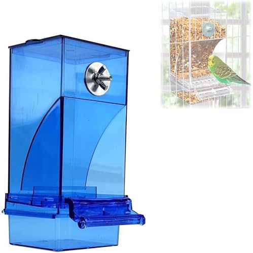No Mess Vogelfutterautomat für Käfig, Automatischer Futterautomat für Vögel, Indoor Seed Food Container Käfig Zubehör für kleine und mittlere Unzertrennliche Sittiche (Color : Blue) von LaoSShu
