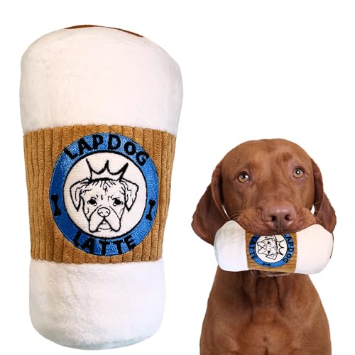 LapDog Latte Plüsch-Designer-Hundespielzeug mit interaktivem Quietscher und Knistern, Hundegeschenk, niedlich, lustig, Parodie, stimulierende Haustieranreicherung, maschinenwaschbare und sichere von LapDog