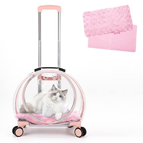 Transparente und vollständig atmungsaktive harte Katzentrage mit rollenden Rädern für Hunde, Katzen oder Kaninchen, mehrere Tragemöglichkeiten, perfekt für Reisen/Spaziergang (Rosa) von Lapinforet