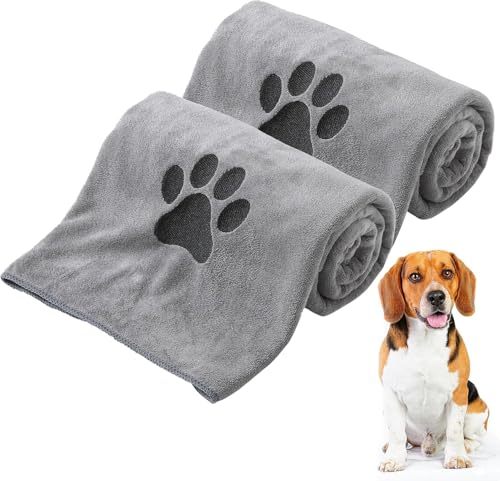 2 Stück Hundehandtuch,Hundezubehör,Microfaser Handtücher für Hunde,Bietet Zusätzliche Saugfähigkeit für Hunde und Katzen,75 X 35 Cm Handtuch Hund,für Katzen,Hunde Oder Andere Haustiere (Grau) von Laralily