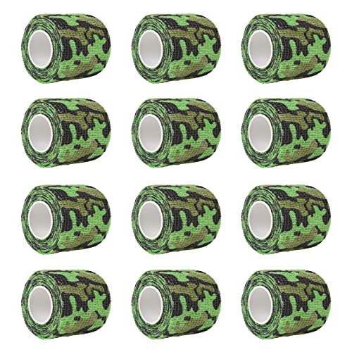 Larcele 12 Rollen Camouflage Band, Elastische Selbstklebende Klebebinde Camo Wrap-Verband für Camping Jagd, 5CMx4.5M, ZZTXBD-05 MEHRWEG (Sumpf Tarnung) von Larcele