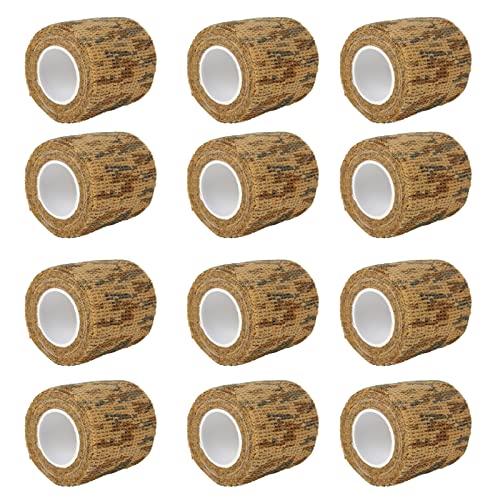 Larcele 12 Rollen Camouflage Band, Elastische Selbstklebende Klebebinde Camo Wrap-Verband für Camping Jagd, 5CMx4.5M, ZZTXBD-05 MEHRWEG (Wüsten Tarnung) von Larcele