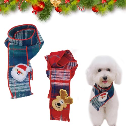 2 x Hunde-Schal mit Karomuster, gestrickter Schal, Halswärmer für Weihnachten, Urlaub, Festival, Mottoparty für Hunde von Larfraecy