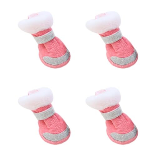 4Pcs Fleece Hundeschuhe, Anti-Rutsch-Hund Pfote Protektoren Winterwarme Hundestiefel für verletzte Pfoten Einstellbare Hundestiefel Welpenschuhe Pfotenschutz für mittlere, große Hunde (Rosa) von Larfraecy