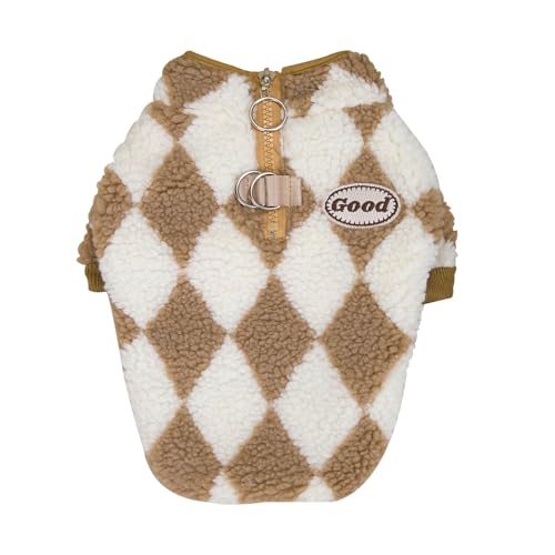 Haustier Sherpa Fleece Plaid Zip-Up Jacke Kuscheliger Wintermantel für Hund und Katze Winterjacken für Hunde mit D-Ring weiches Warme Wintermäntel für Hunde für Chihuahua (Khaki, XXL) von Larfraecy