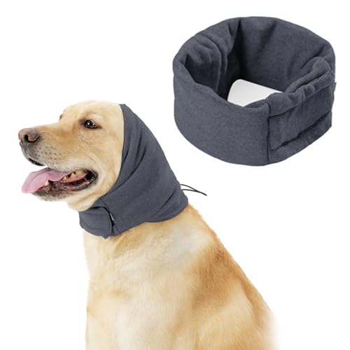 Hund Snood Ohrenschützer, Verbessert Hunde Ohrenschützer Ohrenschutz Winter Hunde Gehörschutz mit elastischer Schnur Welpe Ohrenwärmer Haustier Lärmschutz mit Verstellbarem für Pflege, Baden (Grau) von Larfraecy