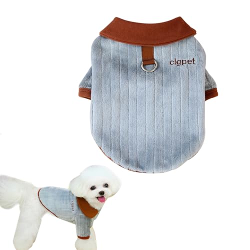 Hunde-Fleece-Pullover, Kleiner Hundepulli Weicher Welpenpullover Pullover Winter-Haustier-Bekleidung mit D-Ring Hundewarme Sherpa Kleidung mit Halsband Hundepullover für Welpe, Katze, 3-4kg (Blau) von Larfraecy