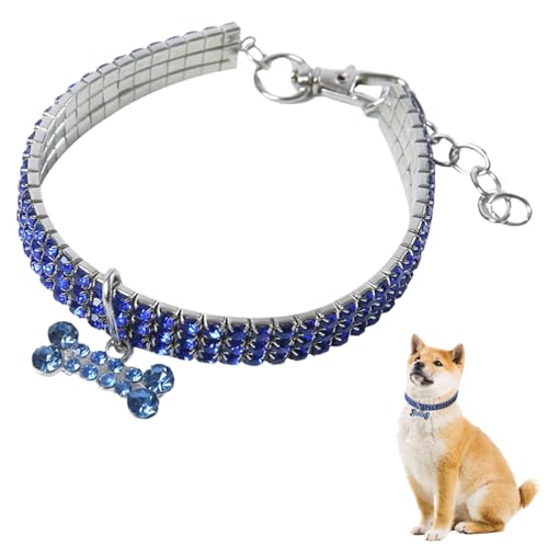 Hundehalsband Kette mit Diamanten, Glänzend Blau Haustier Kettenwürger Verstellbarer Hunde Kette mit Knochen-Anhänger Kleiner Haustierhalskettenschmuck für Welpe, Katze (20+5cm) von Larfraecy