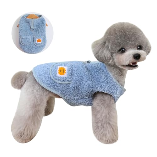 Kleiner Hunde-Pullover, Hunde-Fleece-Pullover Winter-Hundepullover mit Knopf Leicht zu tragen Warme Hundekapuzenpullover Haustier-Winter-Kleidung für Kätzchen, Welpen Outfit für Bulldogge (L/4-6kg) von Larfraecy