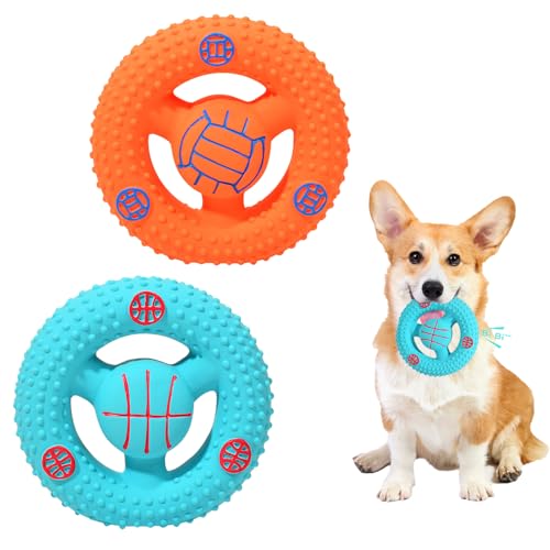 Larfraecy 2Pcs Quietschspielzeug für Hunde,Quietschendes Gummi-Lenkrad-Haustierspielzeug,Weiches Gummi-Klangspielzeug für interaktives Apportierspiel,12.5cm*3cm von Larfraecy