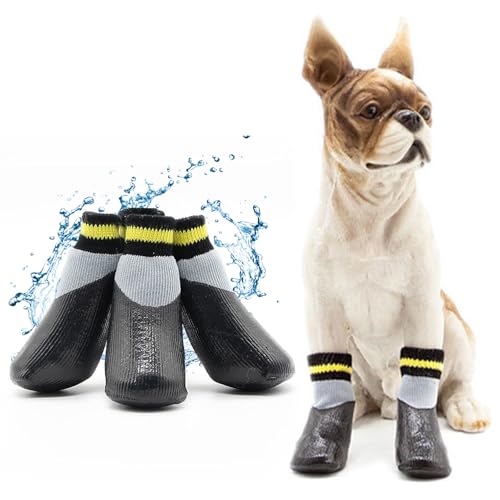 Larfraecy 4 Stück Set wasserdichte, rutschfeste Hundesocken Kleine Hundeschuhe Socken Outdoor Haustier Schuhe,Hund Pfote Protektoren Stiefel für Hunde (Schwarz) von Larfraecy