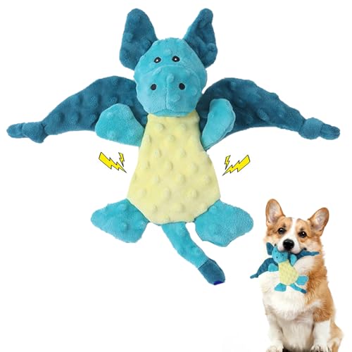 Larfraecy Blauer Drache Quietschendes Hundespielzeug,Plüsch-Kauspielzeug mit Knitterpapier,Hundespielzeug unzerstörbar Interaktives Hundespielzeug für kleine, mittlere und große Hunde von Larfraecy