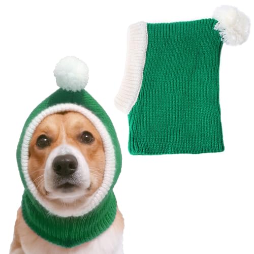 Larfraecy Gestrickte Winter Haustier Weihnachtsmütze,Warme Weihnachtsmütze für Katzen & Hunde,Haustier-Strickmütze mit Pom-Pom,Flauschige warme Mütze für Weihnachten (Grün, S) von Larfraecy