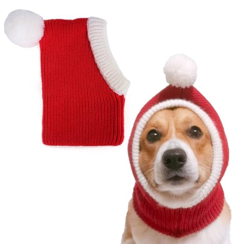 Larfraecy Gestrickte Winter Haustier Weihnachtsmütze,Warme Weihnachtsmütze für Katzen & Hunde,Haustier-Strickmütze mit Pom-Pom,Flauschige warme Mütze für Weihnachten (Rot, S) von Larfraecy