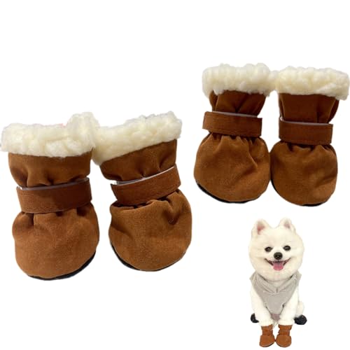 Larfraecy Hundeschuhe 4Stück Haustier Winter Schneestiefel,Kuschelige Fleece-gefütterte Anti Rutsch Hundeschuhe mit weicher Sohle Pfotenschutz für kleine & mittlere (Braun) von Larfraecy